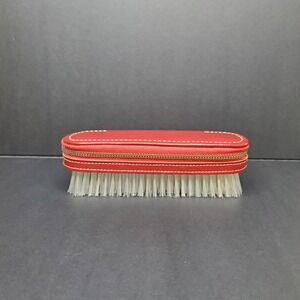 Vintage Red Leather Unisex Travel Manicure Set Brush Tools Case
